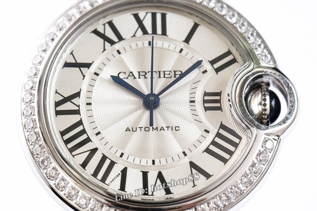 卡地亚蓝气球33mm机械女表 Cartier经典款镶钻皮带女表 gjs1208